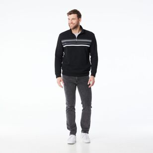 JC Lanyon Men's Carlton Jacquard Panel 1/2 Zip Black & Charcoal