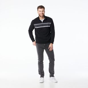 JC Lanyon Men's Carlton Jacquard Panel 1/2 Zip Black & Charcoal