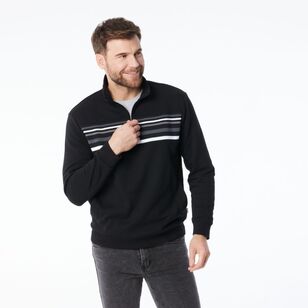 JC Lanyon Men's Carlton Jacquard Panel 1/2 Zip Black & Charcoal