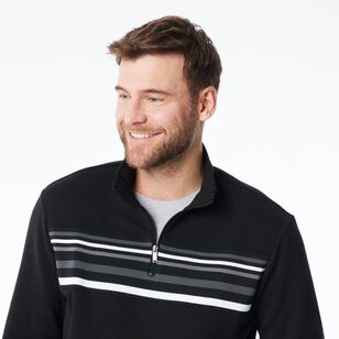 JC Lanyon Men's Carlton Jacquard Panel 1/2 Zip Black & Charcoal