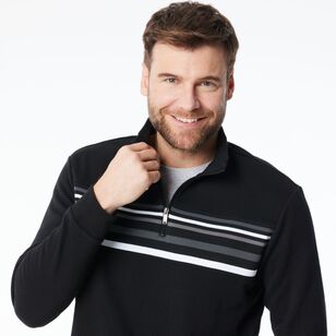 JC Lanyon Men's Carlton Jacquard Panel 1/2 Zip Black & Charcoal