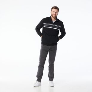 JC Lanyon Men's Carlton Jacquard Panel 1/2 Zip Black & Charcoal