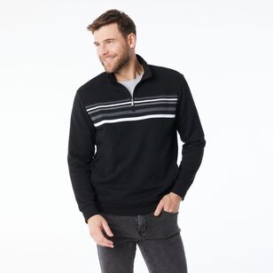 JC Lanyon Men's Carlton Jacquard Panel 1/2 Zip Black & Charcoal