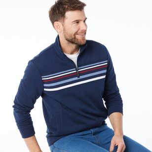 JC Lanyon Men's Carlton Jacquard Panel 1/2 Zip Navy