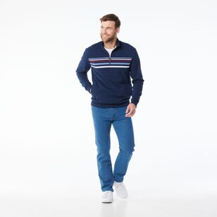 JC Lanyon Men's Carlton Jacquard Panel 1/2 Zip Navy