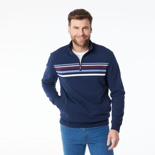 JC Lanyon Men's Carlton Jacquard Panel 1/2 Zip Navy