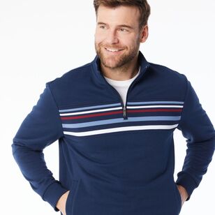 JC Lanyon Men's Carlton Jacquard Panel 1/2 Zip Navy