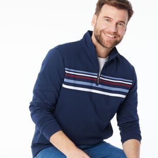 JC Lanyon Men's Carlton Jacquard Panel 1/2 Zip Navy