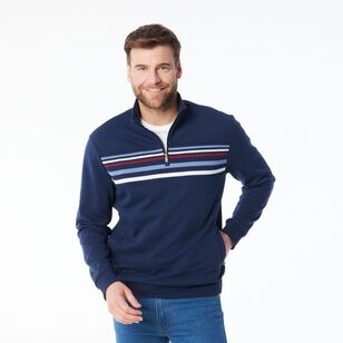 JC Lanyon Men's Carlton Jacquard Panel 1/2 Zip Navy