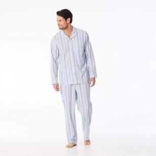 Nic Morris Men's Cotton Poplin Long PJ Set Blue Stripe