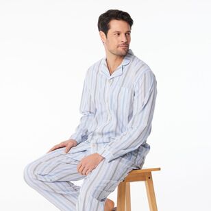 Nic Morris Men's Cotton Poplin Long PJ Set Blue Stripe