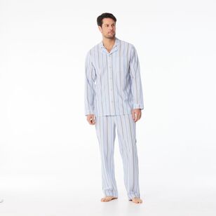 Nic Morris Men's Cotton Poplin Long PJ Set Blue Stripe