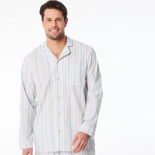 Nic Morris Men's Cotton Poplin Long PJ Set Green Stripe