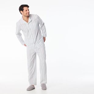 Nic Morris Men's Cotton Poplin Long PJ Set Green Stripe