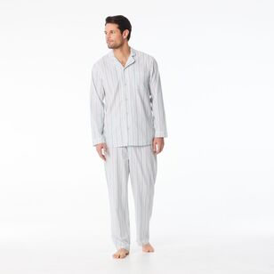 Nic Morris Men's Cotton Poplin Long PJ Set Green Stripe