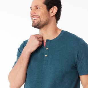 Nic Morris Men's Cotton Placket Sleep Tee Dark Green