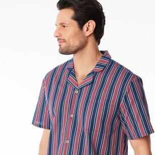 Nic Morris Men's Cotton Poplin Short PJ Set Wide Stripes Blue & Red