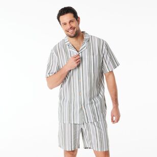 Nic Morris Men's Cotton Poplin Short PJ Set Stripes Green Stripe