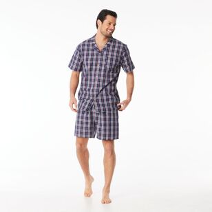 Nic Morris Men's Cotton Poplin Short PJ Set Checkered Blue Check