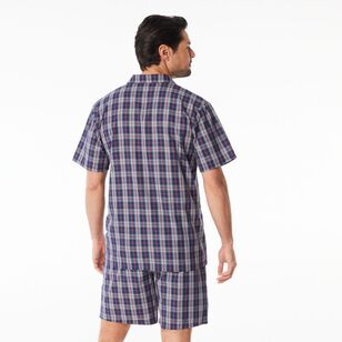 Nic Morris Men's Cotton Poplin Short PJ Set Checkered Blue Check