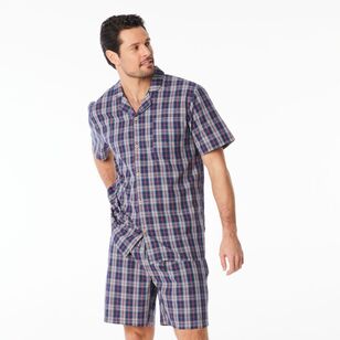 Nic Morris Men's Cotton Poplin Short PJ Set Checkered Blue Check