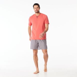 Nic Morris Men's Cotton Tee & Short Stripe PJ Set Red Stripe