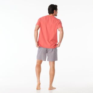 Nic Morris Men's Cotton Tee & Short Stripe PJ Set Red Stripe