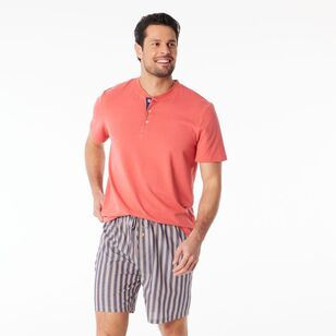 Nic Morris Men's Cotton Tee & Short Stripe PJ Set Red Stripe