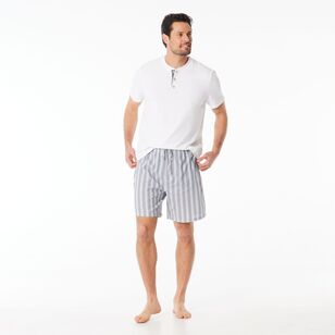 Nic Morris Men's Cotton Tee & Short PJ Set Grey & Stripe