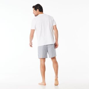 Nic Morris Men's Cotton Tee & Short PJ Set Grey & Stripe