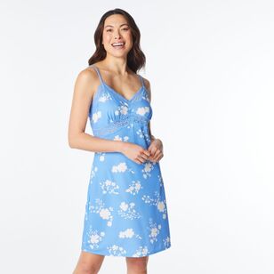 Sash & Rose Women's Lace Knit Chemise Blue Print