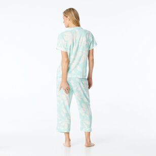 Sash & Rose Women's Linen Viscose Print PJ Set Light Green & Print