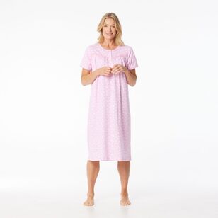 Sash & Rose Women's Short Sleeve Polyester Cotton Knit Nightie Pink