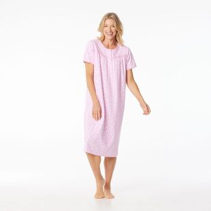 Sash & Rose Women's Short Sleeve Polyester Cotton Knit Nightie Pink