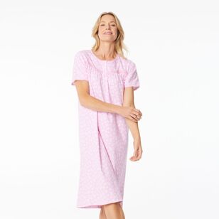 Sash & Rose Women's Short Sleeve Polyester Cotton Knit Nightie Pink