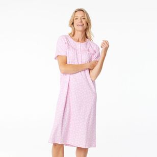 Sash & Rose Women's Short Sleeve Polyester Cotton Knit Nightie Pink