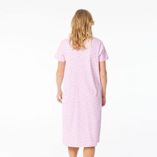 Sash & Rose Women's Short Sleeve Polyester Cotton Knit Nightie Pink