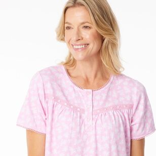 Sash & Rose Women's Short Sleeve Polyester Cotton Knit Nightie Pink