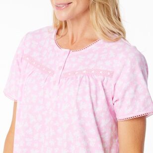 Sash & Rose Women's Short Sleeve Polyester Cotton Knit Nightie Pink