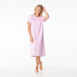 Sash & Rose Women's Short Sleeve Polyester Cotton Knit Nightie Pink