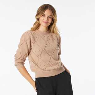 Leona Edmiston Ruby Women's Diamond Knit Oatmeal L