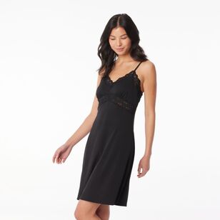 Sash & Rose Women's Lace Knit Chemise Black