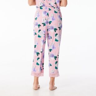 Sash & Rose Women's Lace Bamboo 3/4 Pants Pink Floral