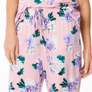 Sash & Rose Women's Lace Bamboo 3/4 Pants Pink Floral