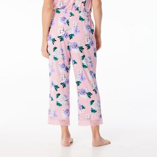 Sash & Rose Women's Lace Bamboo 3/4 Pants Pink Floral