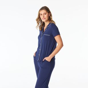 Sash & Rose Women's Bamboo Long PJ Set Navy