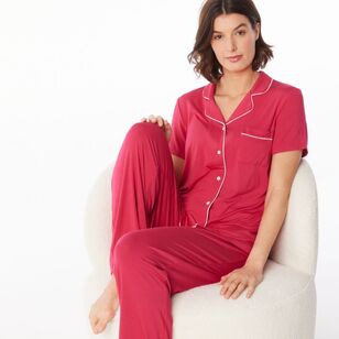 Sash & Rose Women's Bamboo Long PJ Set Red