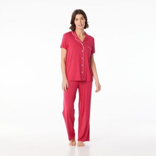 Sash & Rose Women's Bamboo Long PJ Set Red