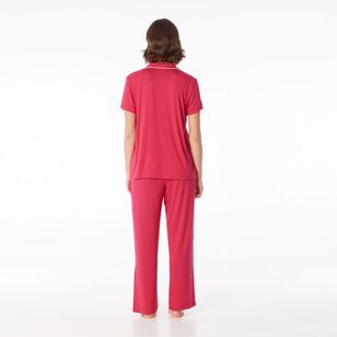 Sash & Rose Women's Bamboo Long PJ Set Red