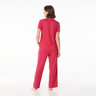 Sash & Rose Women's Bamboo Long PJ Set Red